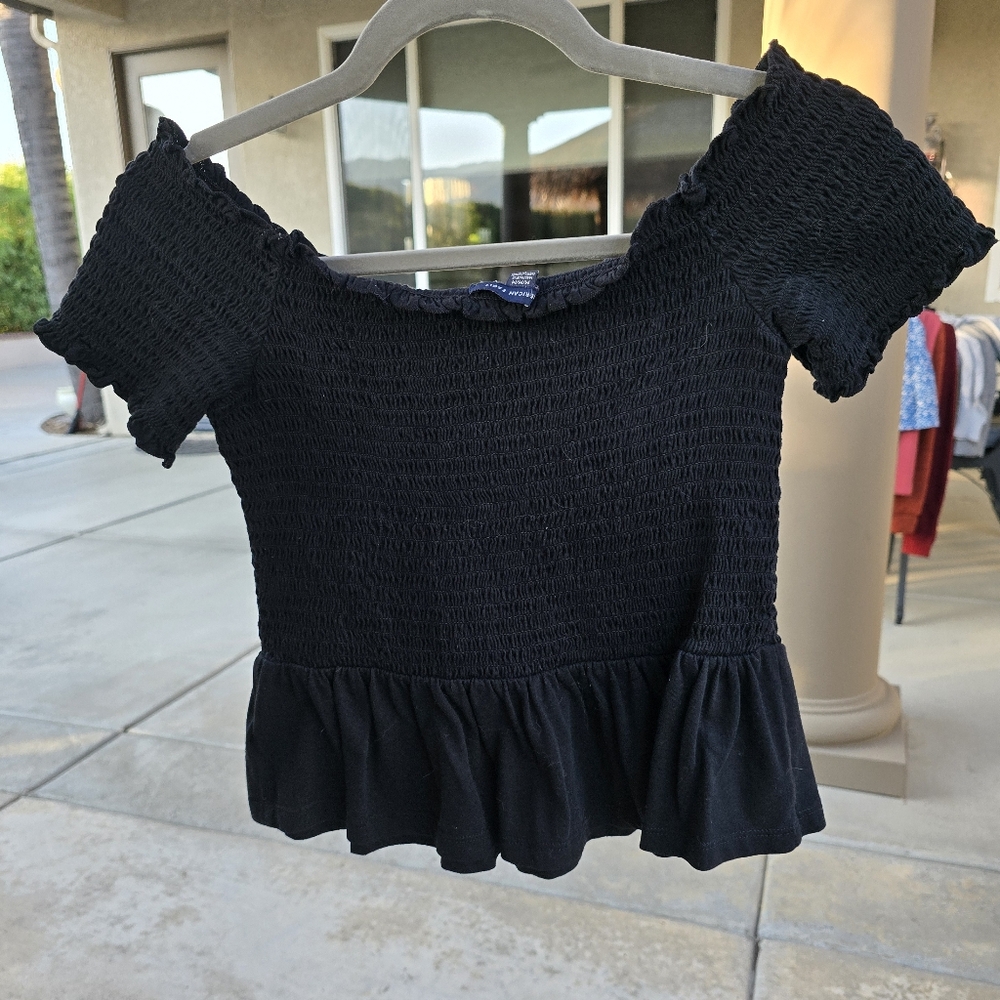 Black Smocked Off-Shoulder Top